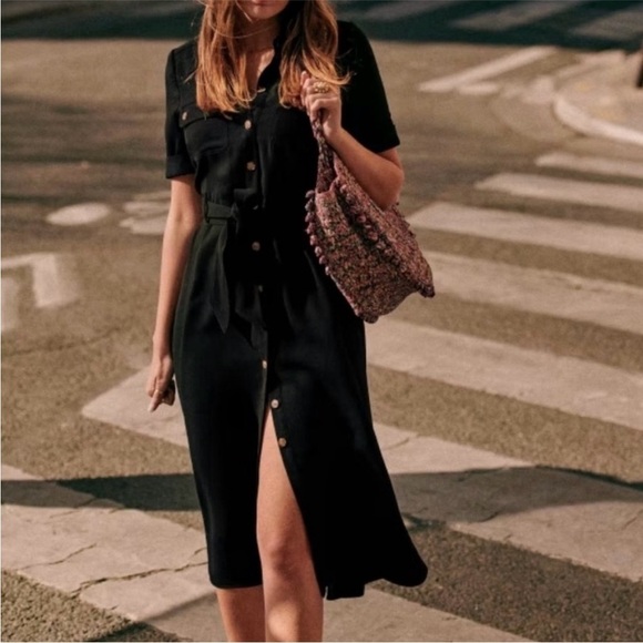 Sezane Jeannette Jeanette Button Down Belted Shirt Dress Size 8 Medium - Picture 4 of 12